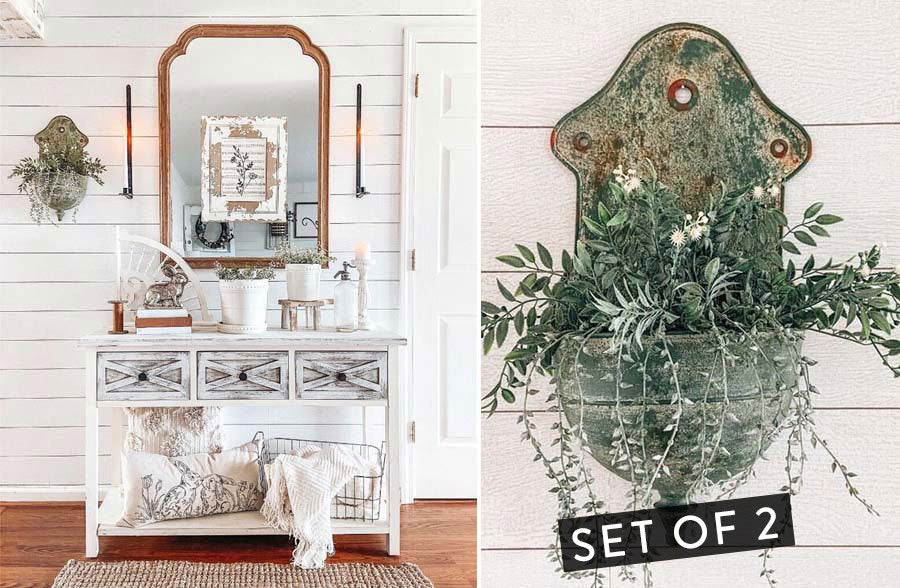 Antiqued Finish Ornate Wall Planters, Set of 2