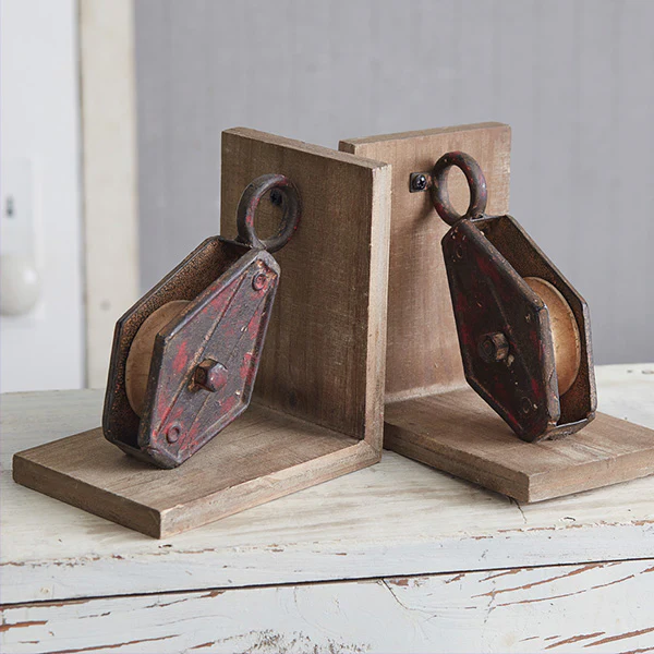 Repurposed Pulley Bookends