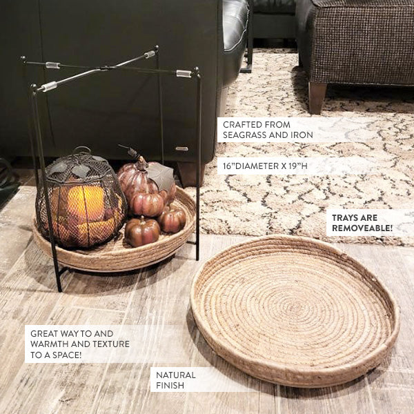 Round Seagrass Table | Removable Serving Trays