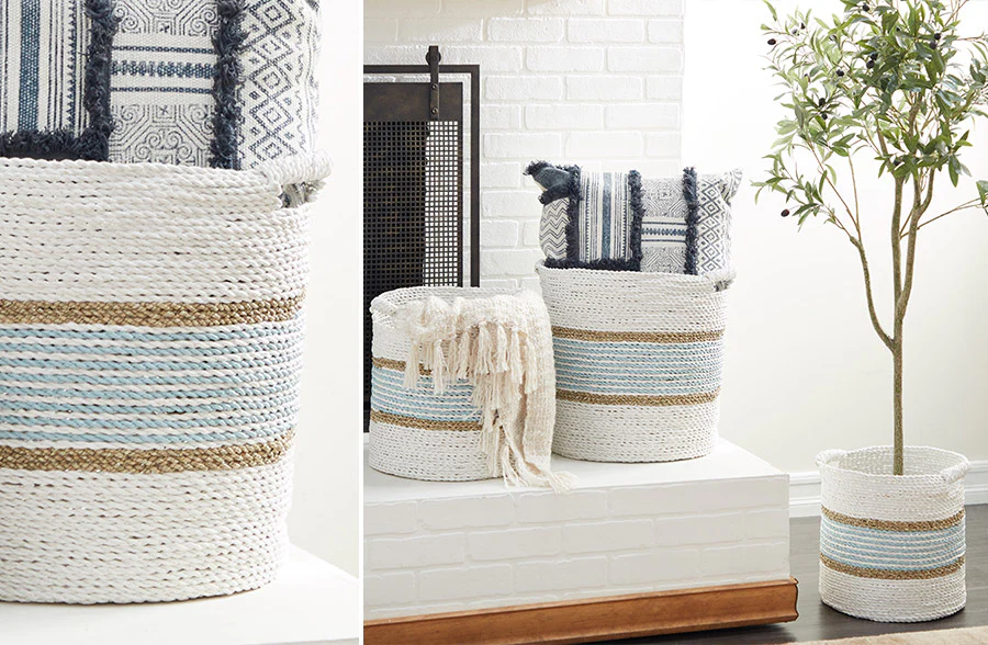 Striped Seagrass Baskets, Set of 3