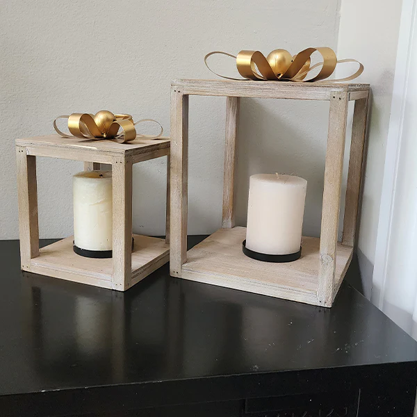 Wooden Gift Box Lanterns, Set of 2