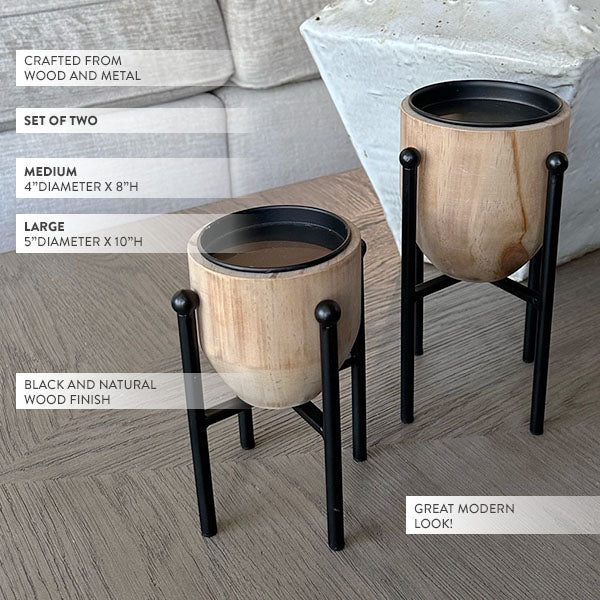 Wooden Maya Candle Stands, Set of 2