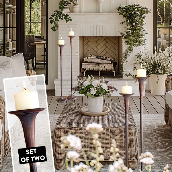 Extra Tall Antique Copper Finish Iron Candle Holders, Set of 2