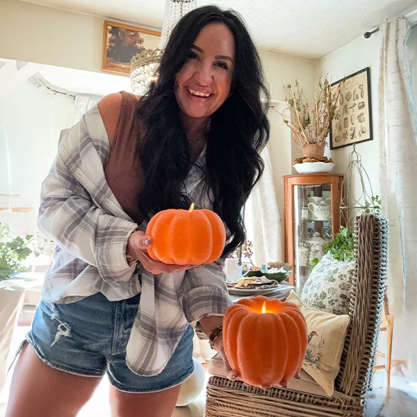 Flickering Flameless Pumpkin LED Candles with Timer, Set of 2