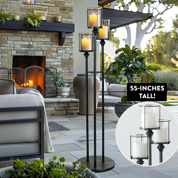 55 Inch Modern Metal Three Candle Holders on Round Base