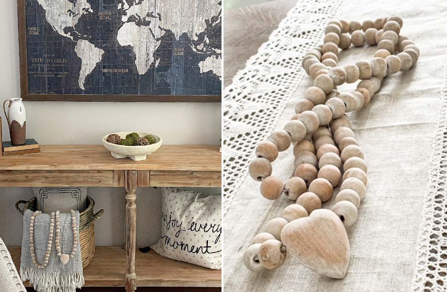 LONG Chunky Wooden Bead Heart Garland