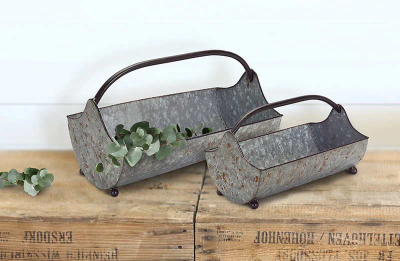 Galvanized Tin Feeding Troughs  Set of 2