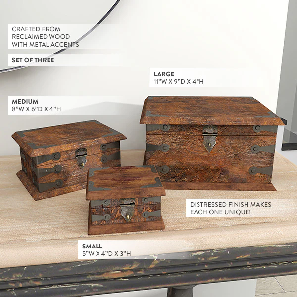 Reclaimed Wood Trunk Containers, Set of 3