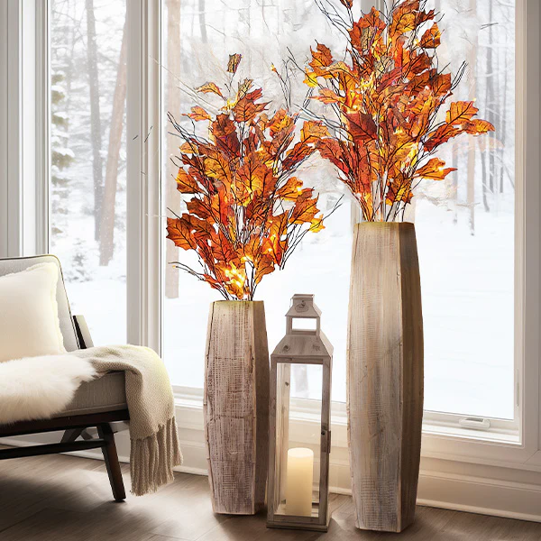 Tall White-Washed Wooden Vases, Set of 2