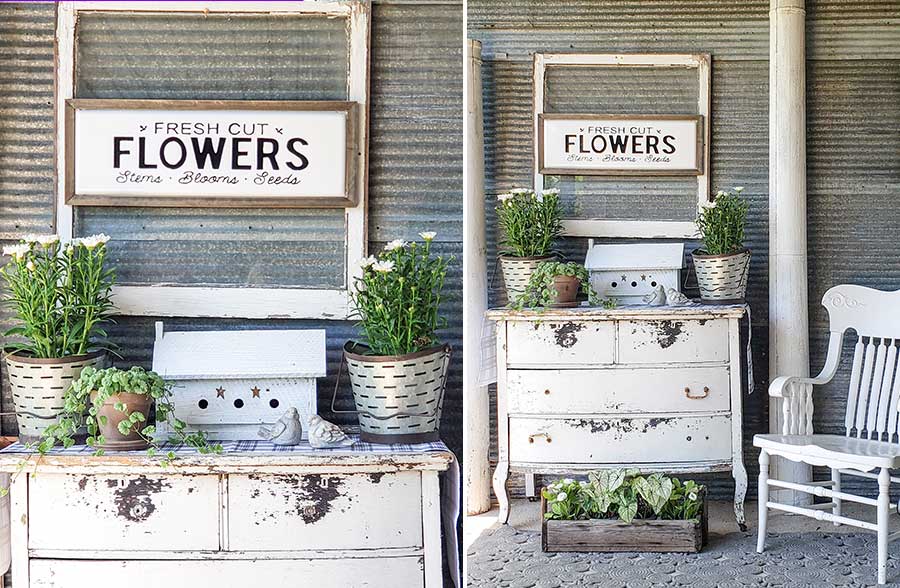Enamel Flowers Sign With Wooden Frame