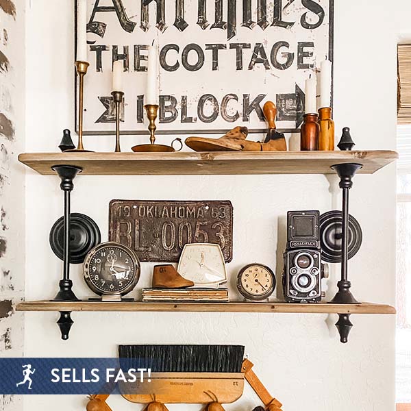 Two-Tiered Wooden and Metal Wall Shelf