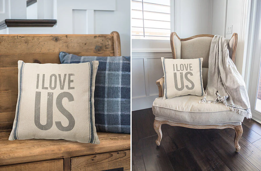 I Love Us Feedsack Pillow