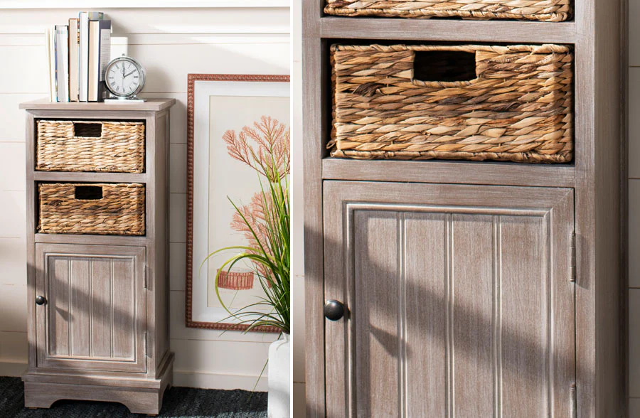 Farmhouse Wooden Cabinet with Baskets