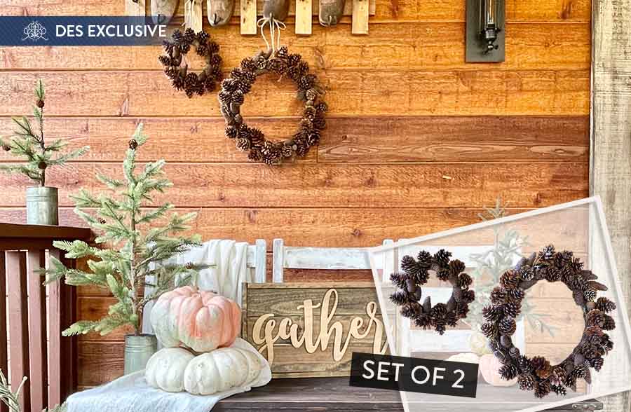 Layered Pinecone Wreaths, Set of 2