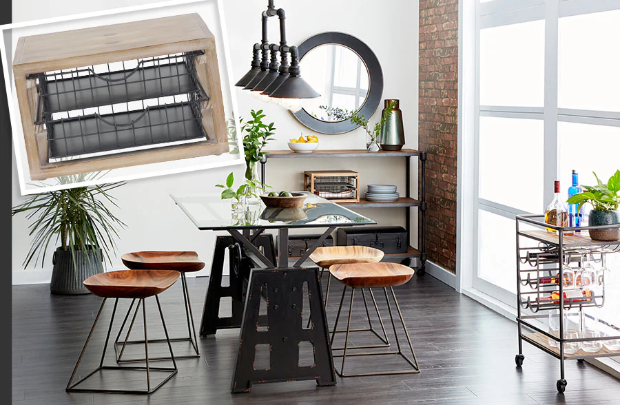 Iron and Fir Wood Drawer-Style Magazine Rack