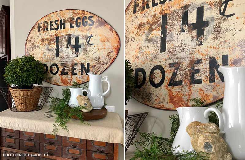 HUGE Rustic Metal Egg Sign