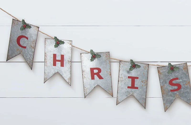 Metal Christmas Banner With Holly