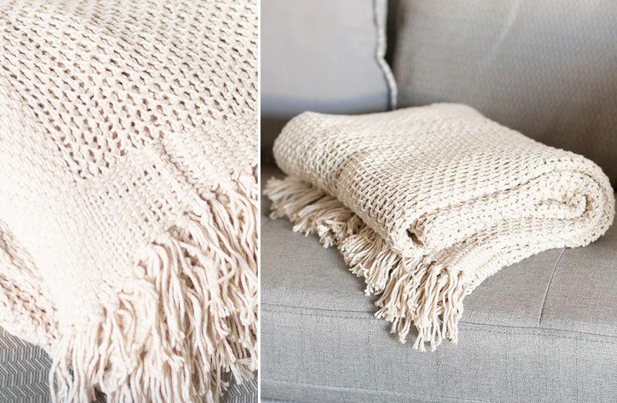 Handwoven Fringe Ivory Throw