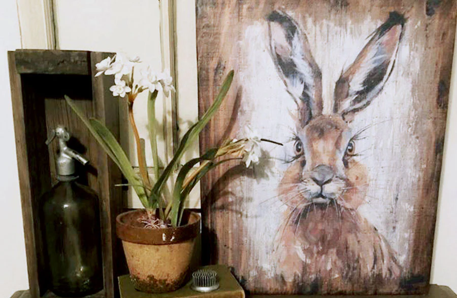 Wooden Framed Bunny Painting