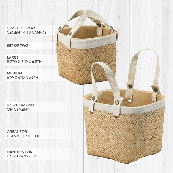 Cement Basket Planters, Set of 2