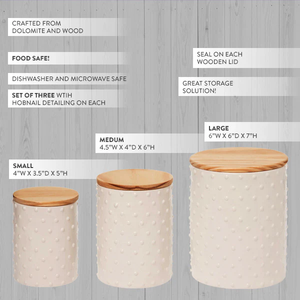 Dolomite Kitchen Canisters, Set of 3
