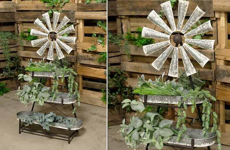 Galvanized Metal Three Tiered Windmill Planter