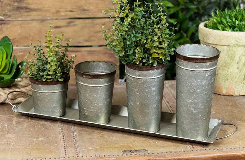 Galvanized Metal Planter Buckets With Tray