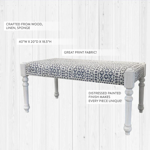 Whitewashed Cushioned Bench