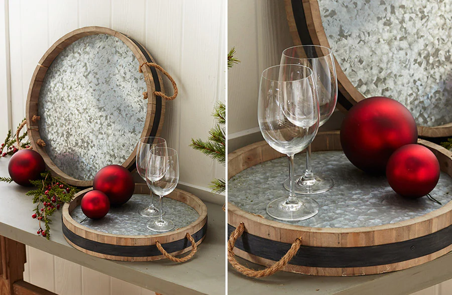Galvanized Wine Barrel Trays, Set of 2