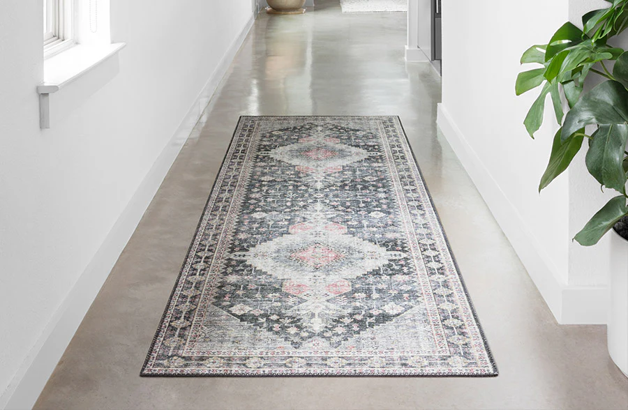 Distressed Pattern Charcoal Rug, Pick Your Size