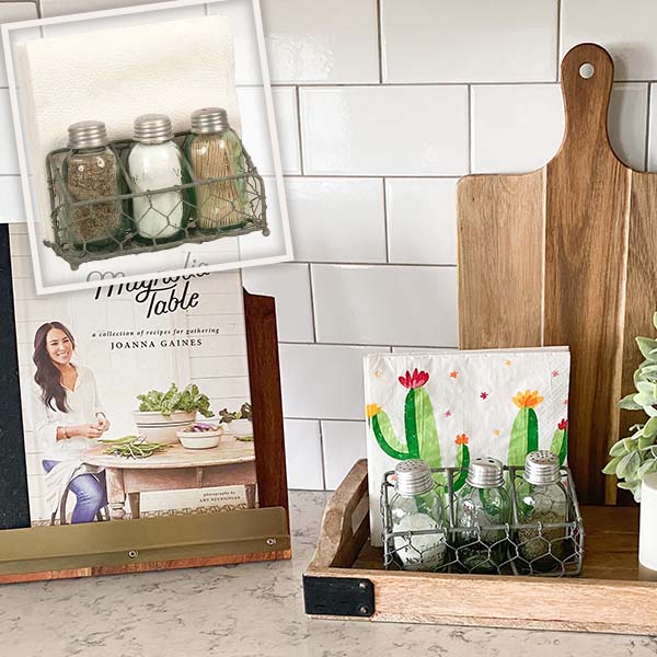 Rustic Napkin Holder with Recycled Glass Mason Jar Shakers