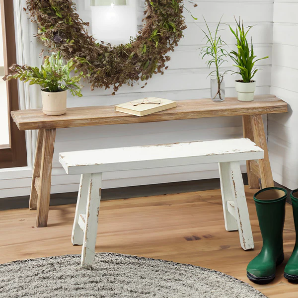 Distressed Antique Inspired Wooden Bench, Set of Two