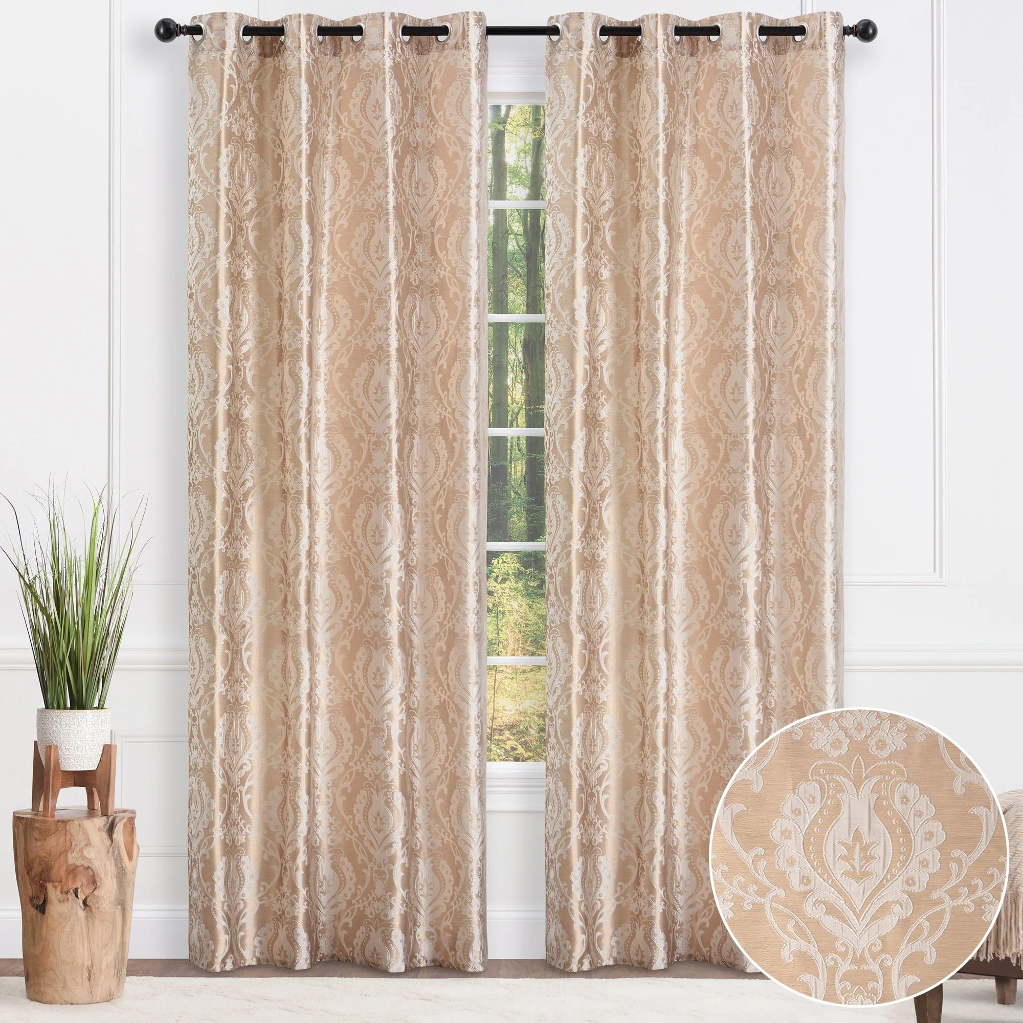 Damask Jacquard Grommet Curtains
