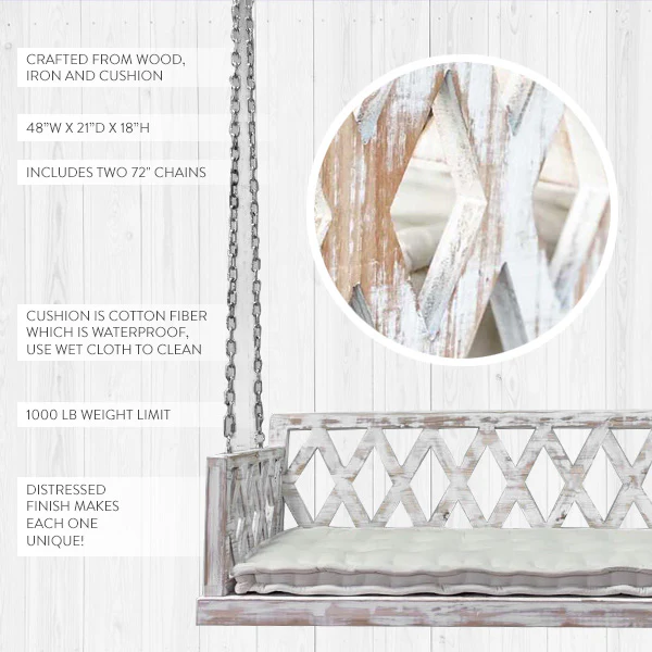 Whitewashed Cushioned Porch Swing