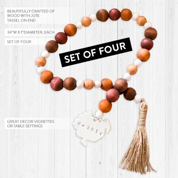 Thanksgiving Wooden Bead Garland, Set of Four