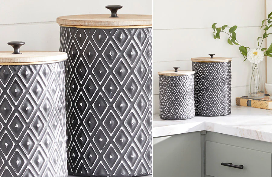 Black and White Textured Canisters, Set of 2