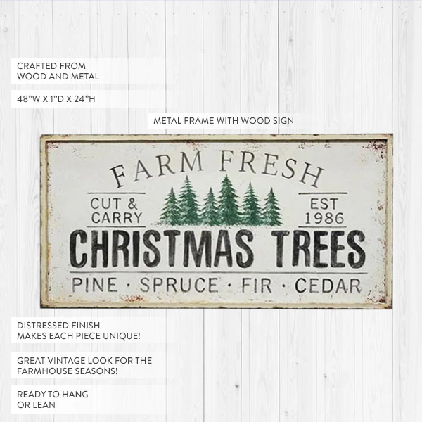 48 Inch Antique Inspired Farm Fresh Christmas Trees Sign