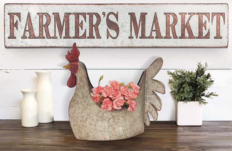 Rustic Metal Chicken Planter