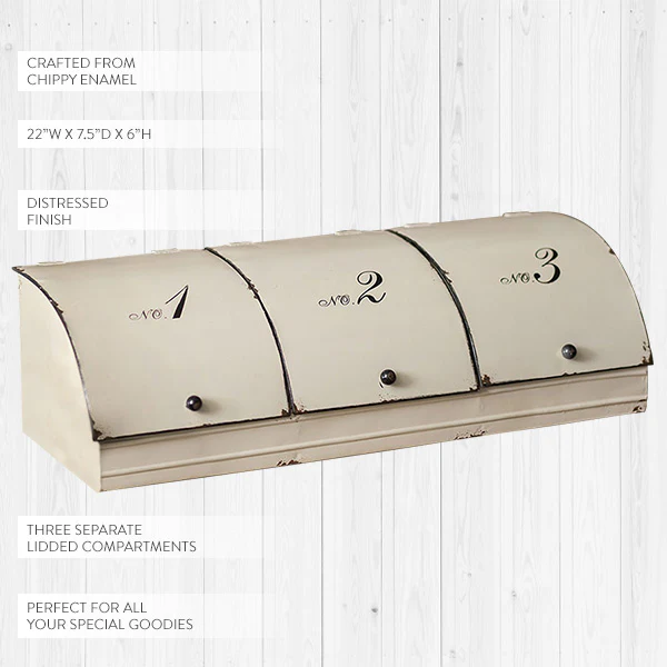 Chippy Enamel Three Door Storage Bin