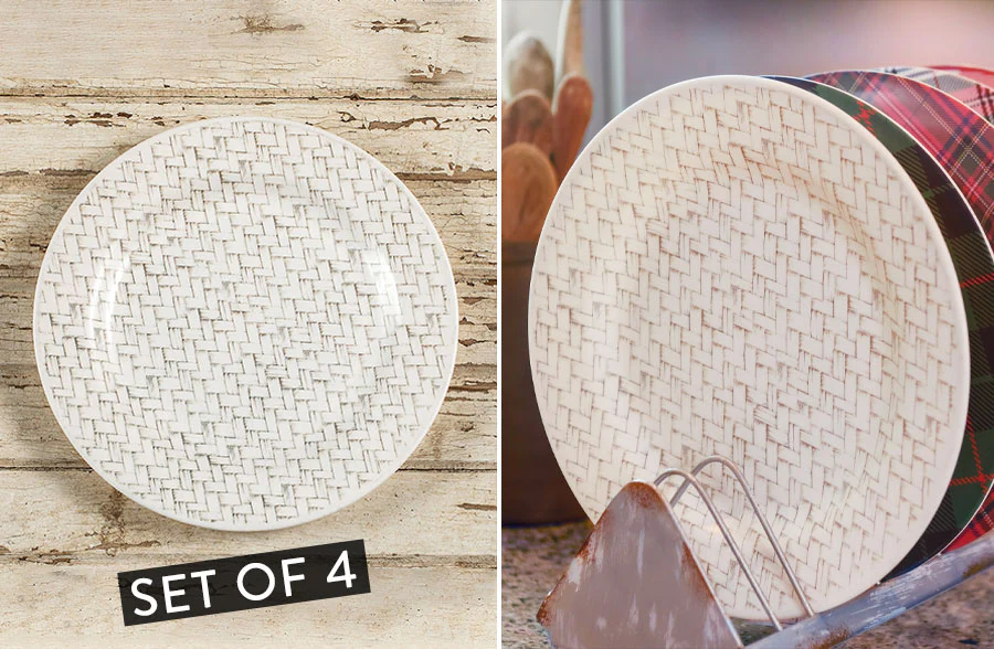 Basket Weave Print Plate Chargers, Set of 4