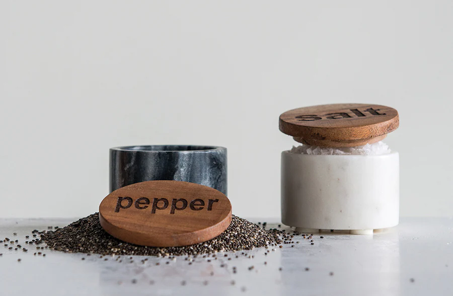Marble Salt & Pepper Jar with Wooden Lid