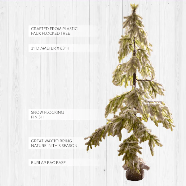 Artificial Frosted Snowy Christmas Tree with Burlap Sack