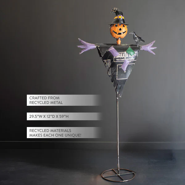 Recycled Metal Scarecrow on a Stand