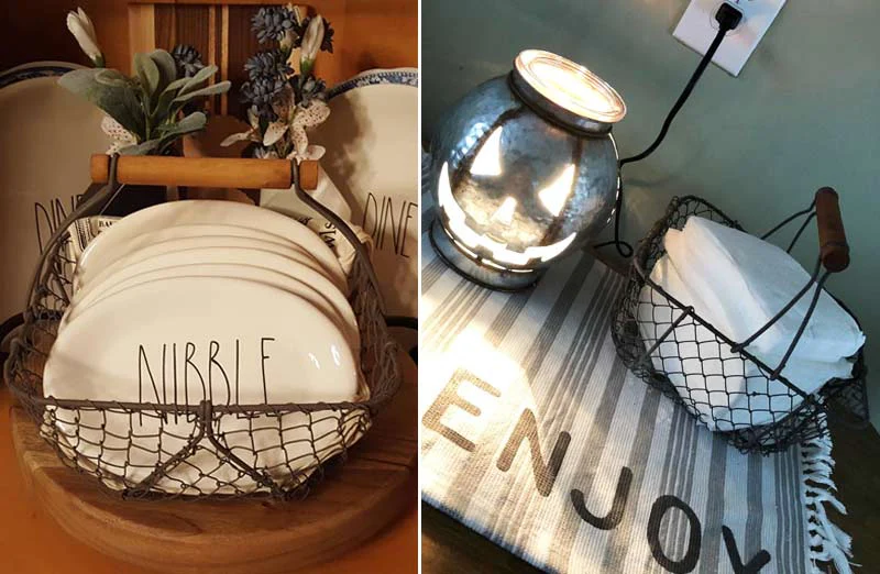 Vintage Square Wire Basket With Wooden Handle