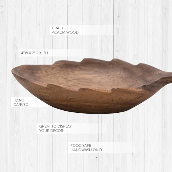 Hand-Carved Acacia Wood Leaf Shaped Tray