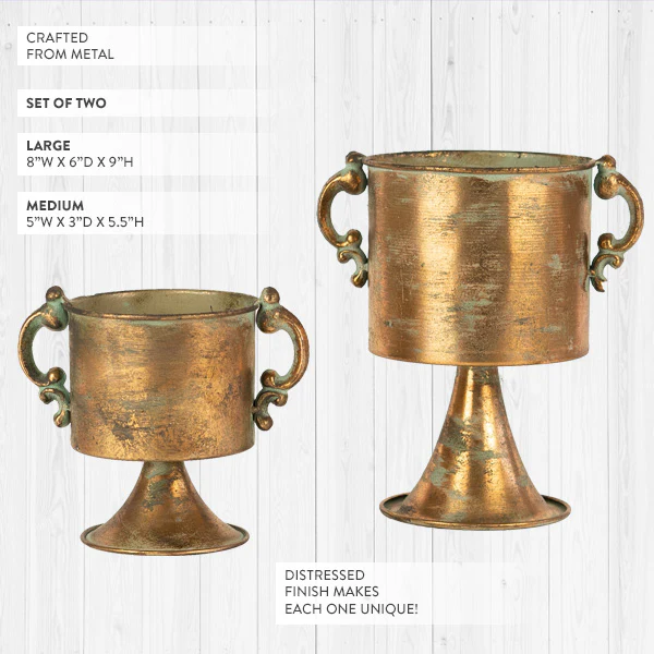 Antique Copper Finish Planter Urns, Set of 2