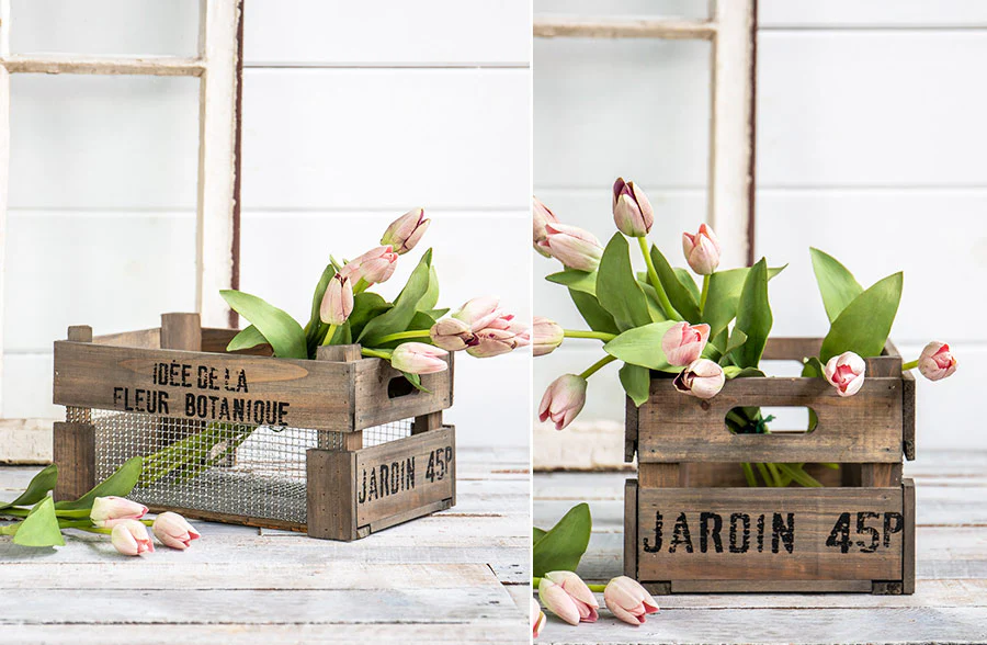 Mesh Lined Wooden Garden Crate