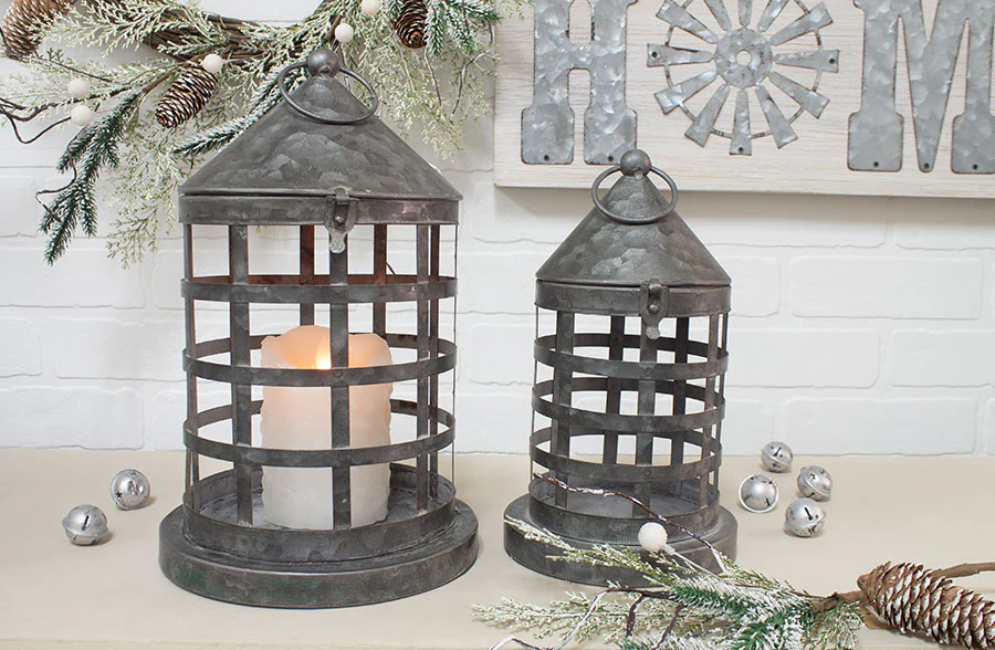 Galvanized Cage Lanterns, Set of 2