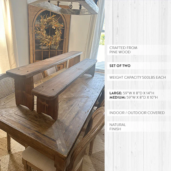 Multiuse Farmhouse Plant Stand Wooden Bench, Set of Two