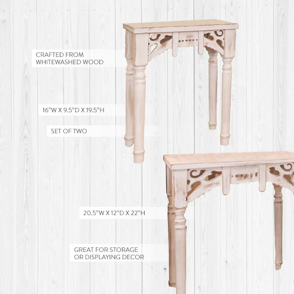 Whitewashed Victorian Accent Tables, Set of 2